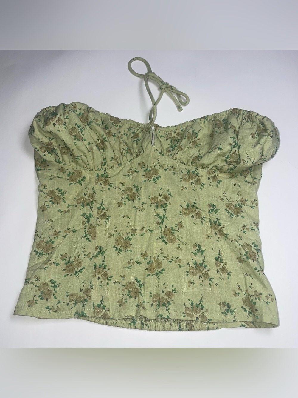 Princess Polly 0 Halter Neck Green Floral Boho Coquette Crop Top Fairy Festival